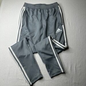 Adidas Retro Mens Jogger Pants Gray White Athletic Track Pants Zipper Cuff Sz S